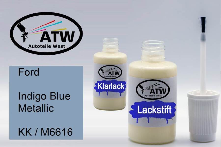 Ford, Indigo Blue Metallic, KK / M6616: 20ml Lackstift + 20ml Klarlack - Set, von ATW Autoteile West.